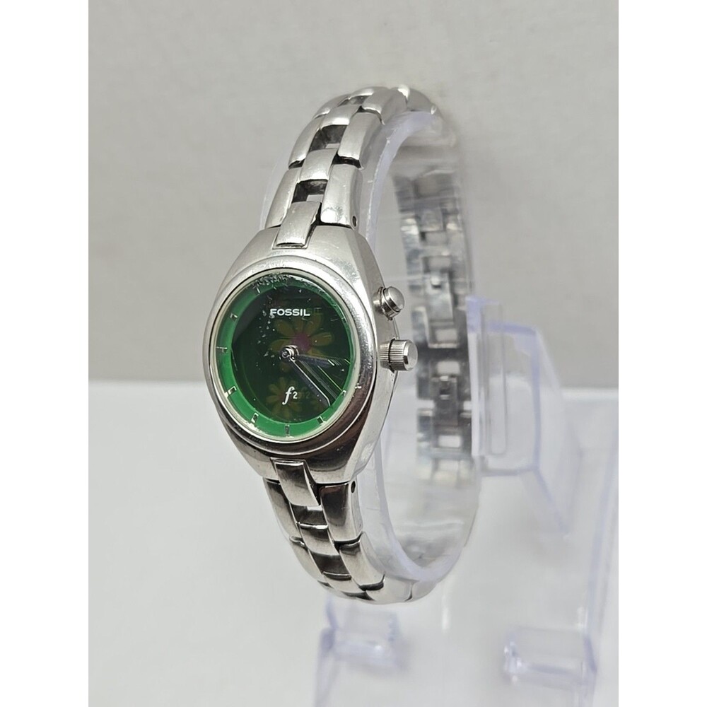 Fossil F2 Kaleido Big Tic Womens Green Floral Dial Stainless Watch New Battery - Picture 2 of 11